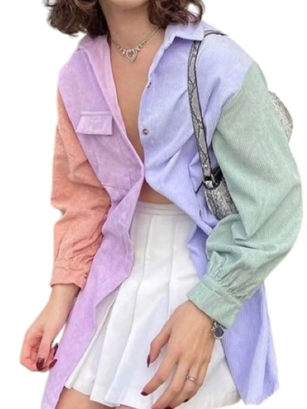 Nasty Gal Multi-Colored Block Oversized Corduroy Top